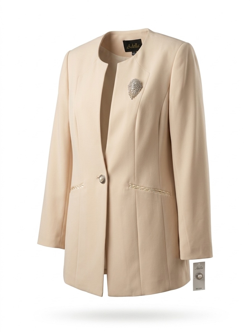 Cream Collarless Single-Button Blazer